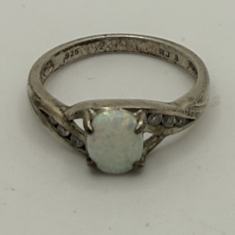 RJ Graziano Ring Fire Opal Sterling Silver CZ Accents Size 8
